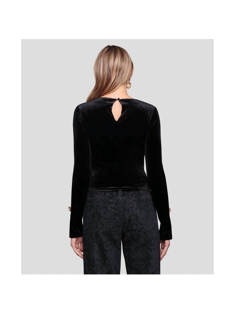 NWT AVEC LES FILLES Women's Long Sleeve Rose Button Velvet Top Sz XS - Picture 3 of 4